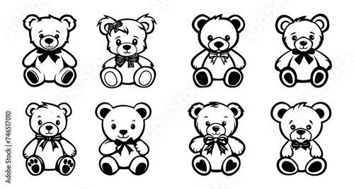 Set of cartoons teddy bears isolated on white background. Vector illustration