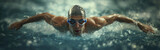Professional male swimmer in action during an intense training session in an olympic pool