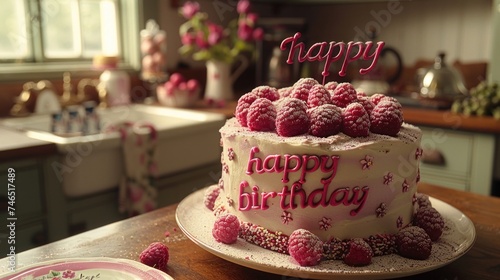 cake with berries and text  happy birthday 