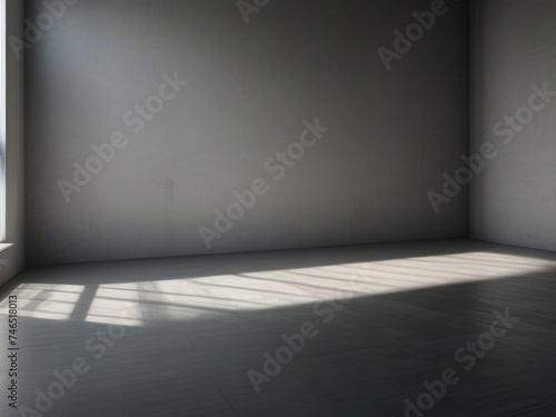 Gray wall in an empty room with sun shadows