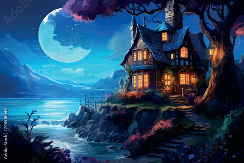 Spooky Halloween Mansion Creepy Night, Haunted Mansion Halloween Building, Spooky House Halloween Theme Background, 