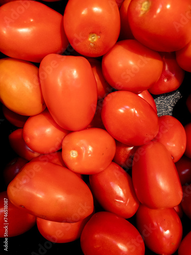 Fresh red tomatoes on the market. Organic farm produce. 