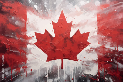 Canada flag painted on black stroke brush background