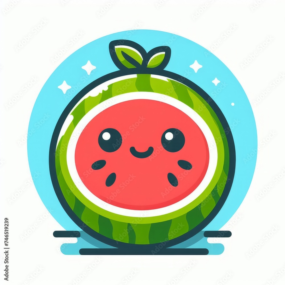 Obraz premium flat logo vector isolated watermelon fruit, cartoon, white background