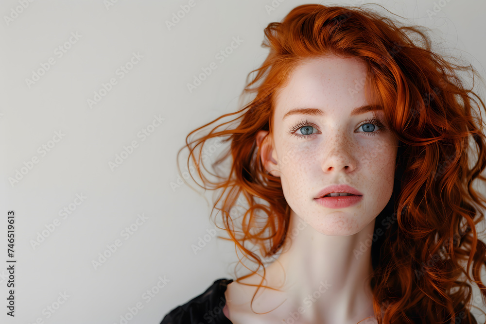 Fototapeta premium Closeup portrait ginger red hair beautiful woman