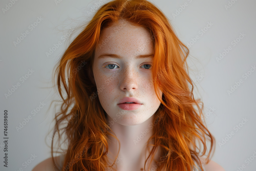 Closeup portrait ginger red hair beautiful woman
