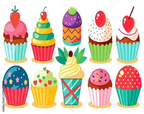 set of colorful cupcakes