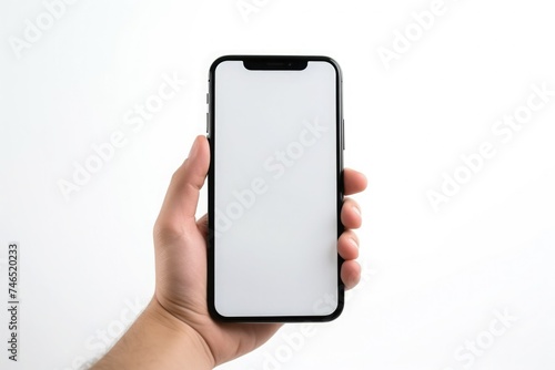 smartphone in a man's hand on a white background