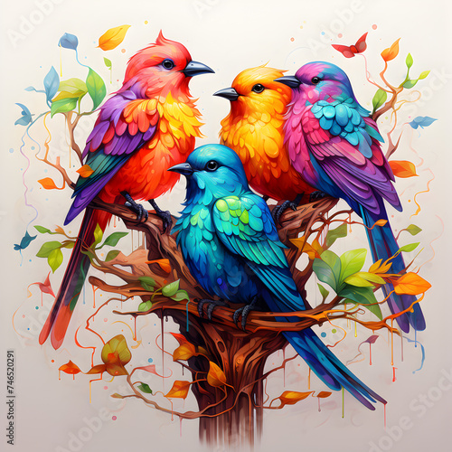 Colorful Painted Birds Posed together © Kalen_L
