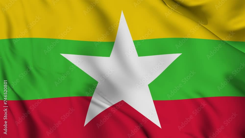 A beautiful view of the Myanmar flag video. 3d flag-waving video. Myanmar flag 4K resolution. A beautiful view of the Myanmar flag video. 3d flag-waving video. Myanmar flag 4K resolution.