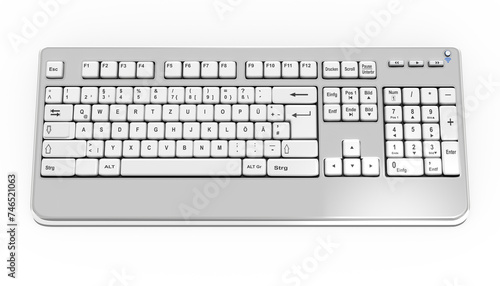 3d Tastatur, Keyboard für PC mit QWERTZ  Layout in Grau auf transparenten Hintergrund