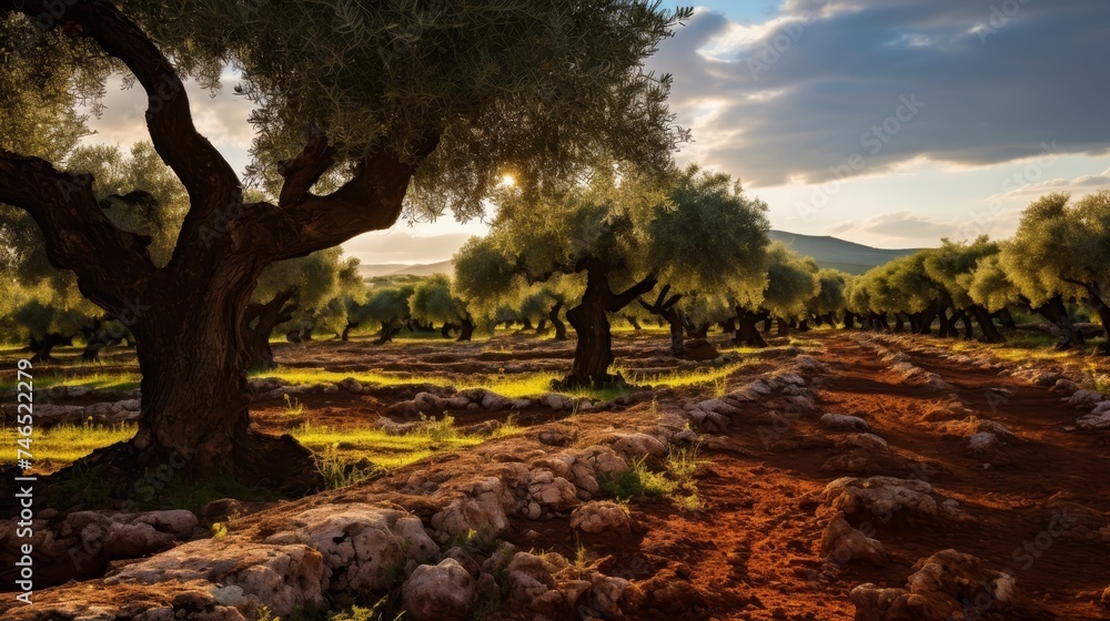 Sun dappled olive grove, ancient trees reaching skyward, silvery leaves shimmering in the breeze. Sun dappled olive grove, ancient trees reaching skyward, silvery leaves shimmering in the breeze.