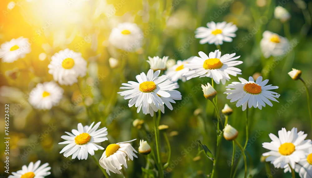 Summer background with beautiful daisies in sunlight. Blooming medical daisies. Summer background with beautiful daisies in sunlight. Blooming medical daisies.
