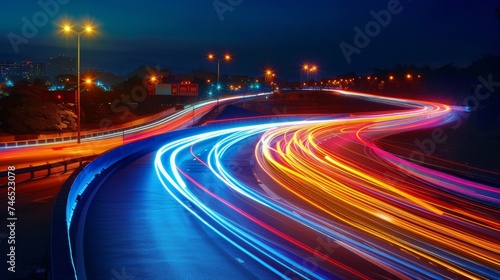Night Road with Car Light Trails