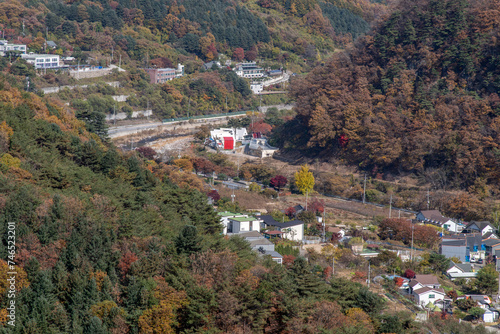 High-angle view of the autumn valley photo