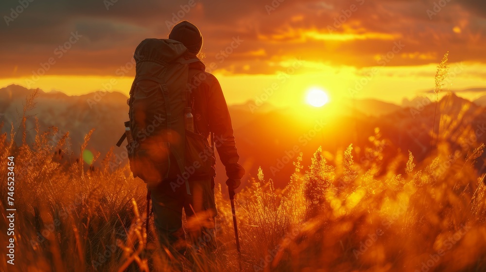 Hiker in Front of Sunset