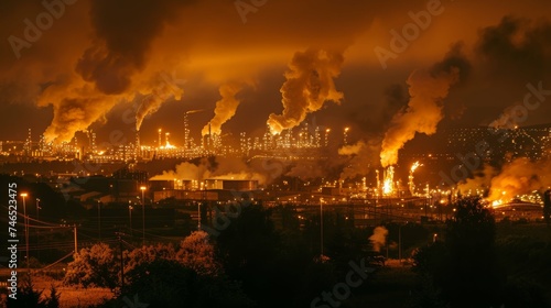 Burning Oil Refinery at Night