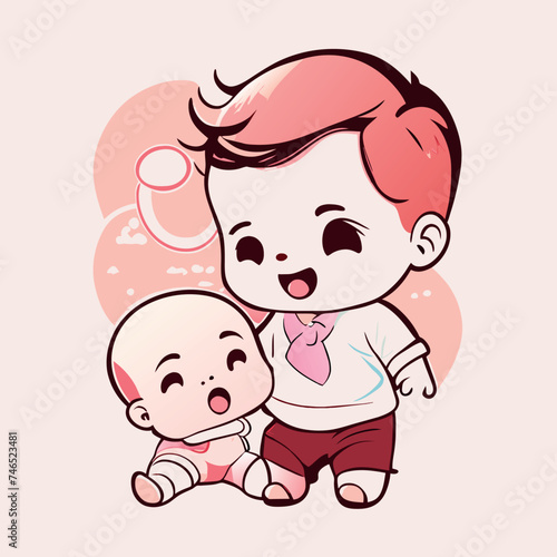 baby playing with father  illustration  sticker  clean white background  t-shirt design  graffiti  vibrant  vector illustration kawaii