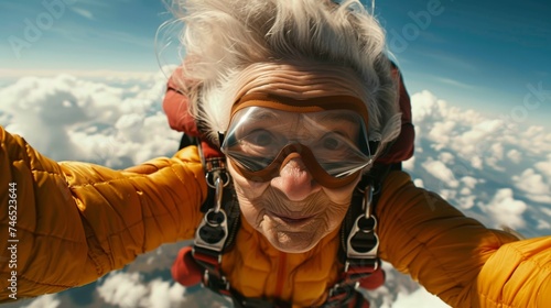 Skydiving Old Woman Selfie