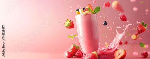 Strawberry Smoothie Splash with Fresh Fruits and Berries