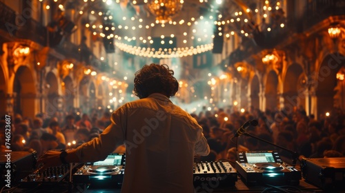 DJ Mixing at Crowded Party