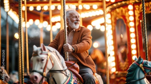 The Carousel of Life - Old Man Riding Horse at Fair. Fictional Character Created By Generated By Generated AI.