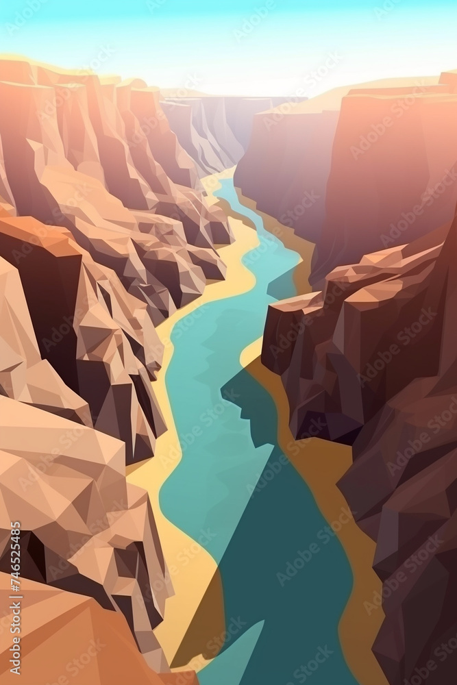 A canyon with a flowing river