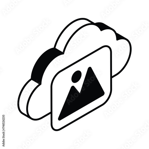 Cloud with image concept isometric icon of image backup, cloud computing vector design