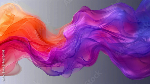 White or transparent background with smoke, scroll or wave motif, colorful veil floating in the wind, symbolizing lightness and freedom of movement, wavy pattern with vibrant dancing fire colors photo