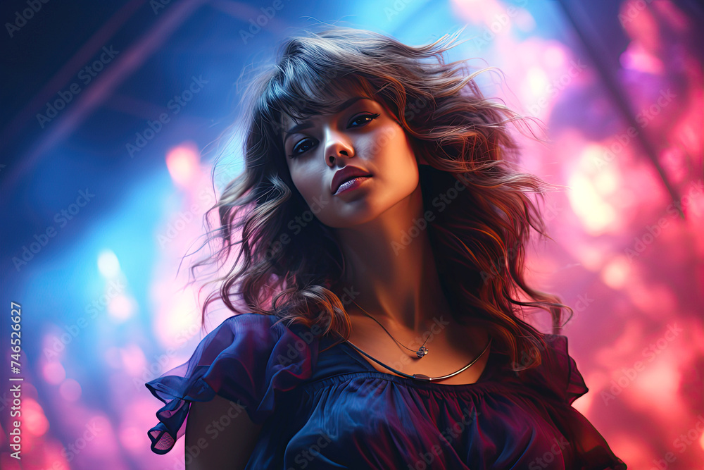 portrait of a young beautiful happy white woman girl dancing on the dance floor in a nightclub portrait of a young beautiful happy white woman girl dancing on the dance floor in a nightclub