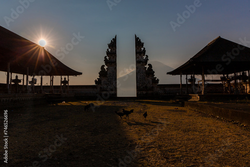 The Bali Gate of Heaven at Lempuyang Temple just before night fall in Bali, Indonesia.