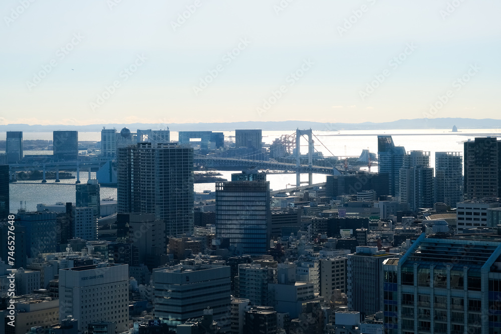 東京都 東京タワーから見るレインボーブリッジ、東京湾