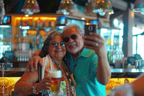 A Happy Couple Posing for a Selfie with a Cold Beer in Hand photo