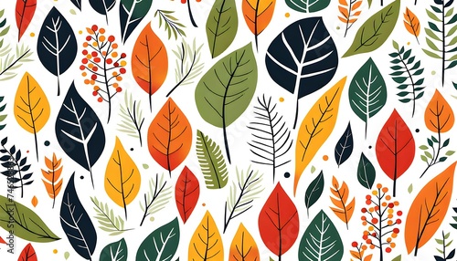 Leaf Pattern in Scandinavian Art Style Background Wallpaper