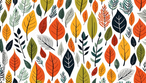 Leaf Pattern in Scandinavian Art Style Background Wallpaper