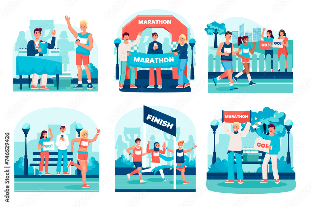 City marathon illustrations in flat design