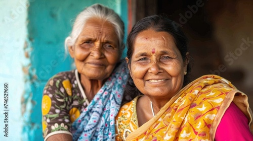 Two Indian Women with Big Smiles, Posing for a Photo. Fictional Character Created By Generated By Generated AI.