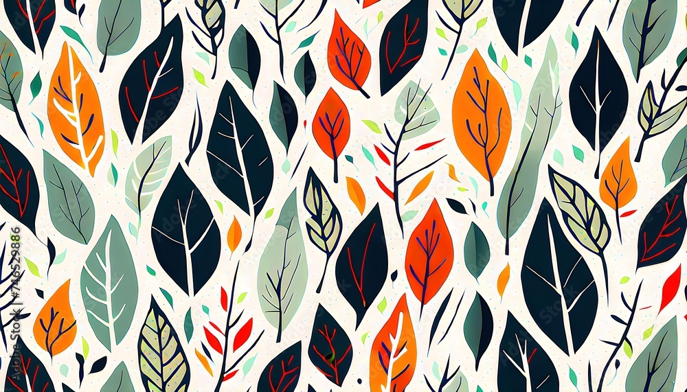 Leaf Pattern in Scandinavian Art Style Background Wallpaper Leaf Pattern in Scandinavian Art Style Background Wallpaper