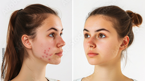 Pimples on the face of a teenager.