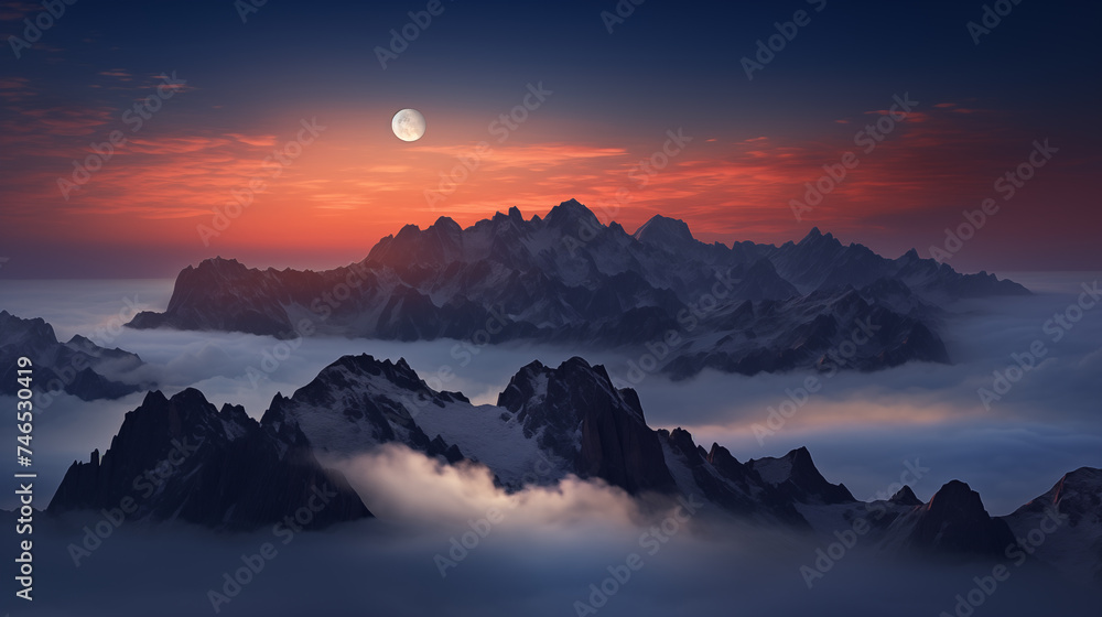 Layers of mountains in the Orobie Alps after sunset