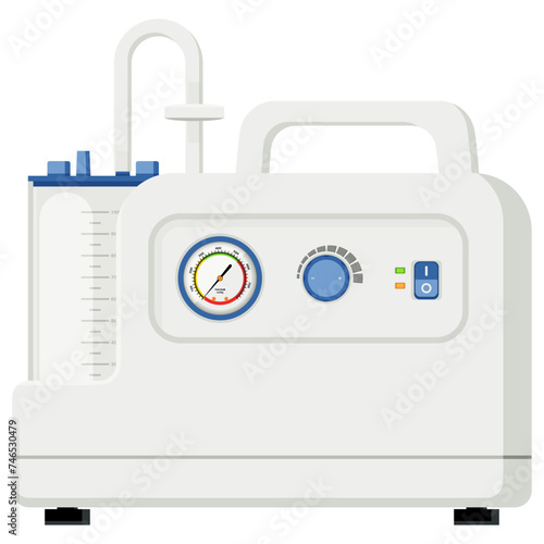 Medical equipment, emergency aspirator portable suction device used to remove fluids or obstructions from person airway in an emergency situation. Flat design