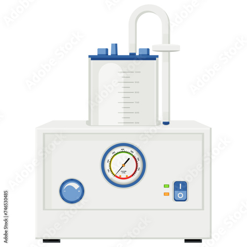 Medical equipment, emergency aspirator portable suction device used to remove fluids or obstructions from person airway in an emergency situation. Flat design