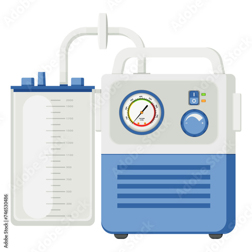 Medical equipment, emergency aspirator portable suction device used to remove fluids or obstructions from person airway in an emergency situation. Flat design