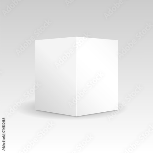 White card mockup. Blank white vertical open greeting card. Outside cover of card, folded leaflet, brochure or menu mockup template. Isolated on light gradient gray background. Vector illustration.
