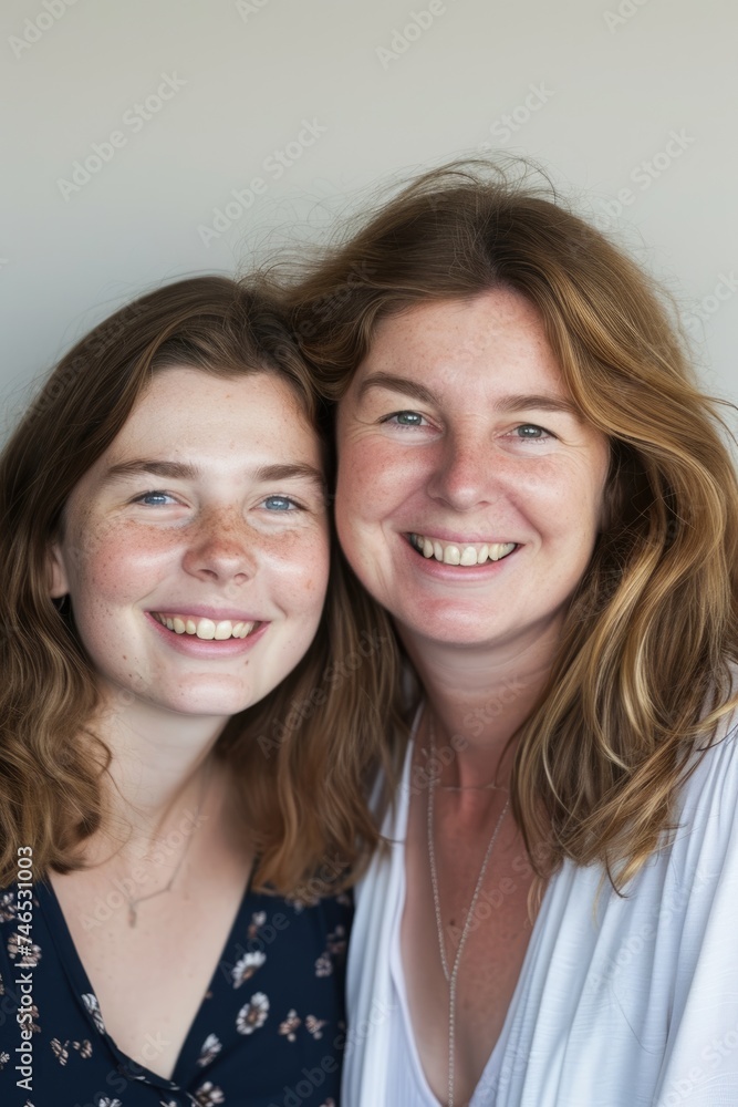 Mother and Daughter Smiling for the Camera. Fictional Character Created By Generated By Generated AI. Mother and Daughter Smiling for the Camera. Fictional Character Created By Generated By Generated AI.