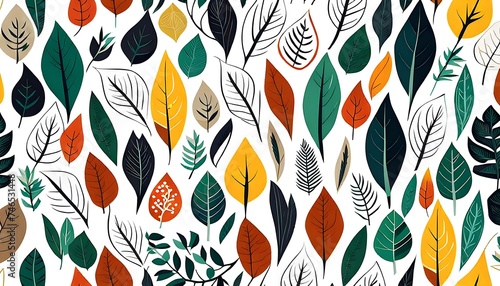 Leaf Pattern in Scandinavian Art Style Background Wallpaper