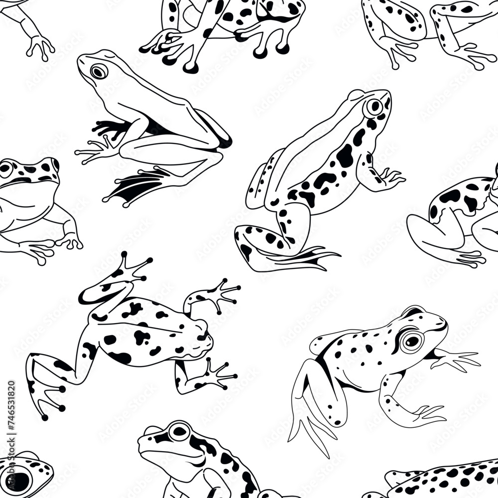 Fototapeta premium Various Frogs Seamless Background