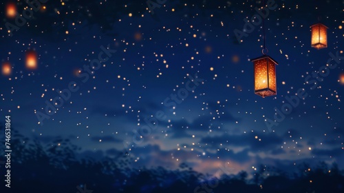 Ethereal Anime Sky with Single Floating Lantern © CommerceAI