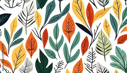 Leaf Pattern in Scandinavian Art Style Background Wallpaper