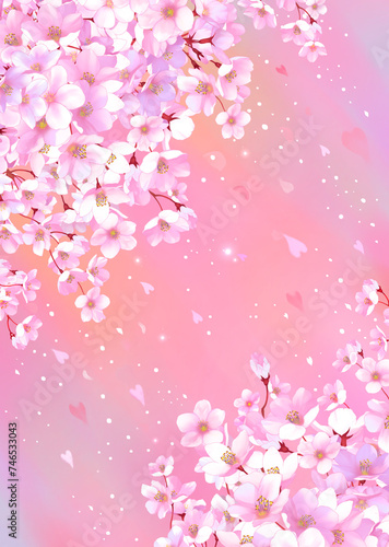 桜の背景素材 桜吹雪 景色 桜の木 お花見 入学 卒業 入園 卒園 入社 ひな祭り キラキラ 縦長